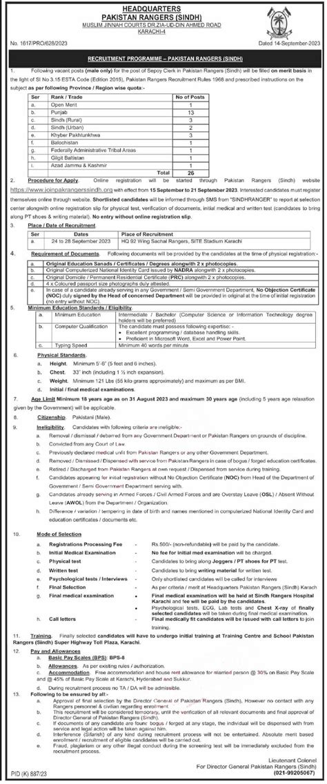 Pakistan Rangers Sindh Jobs Joinpakrangerssindh Org