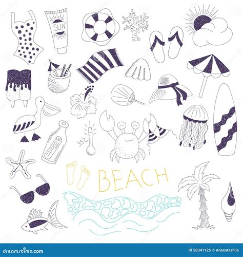 Vector Beach Themed Doodles Set Stock Vector - Illustration of nature ...