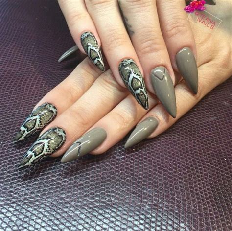 Snake Print Stiletto Acrylic Nails Snake Skin Nails Fancy Nails