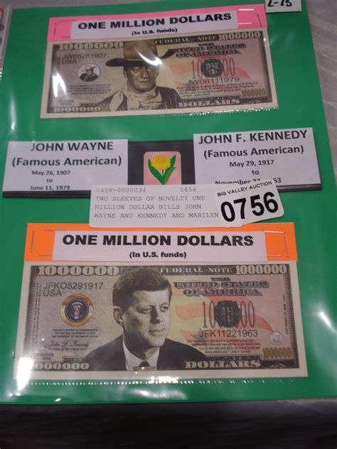 Two Sleeves Of Novelty One Million Dollar Bills John Wayne And Kennedy