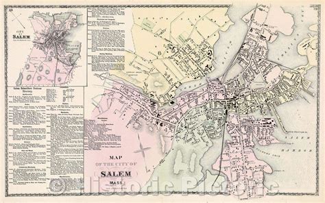 Historic Map Map Of The City Of Salem Mass 1872 Vintage Wall Art In 2021 Salem Map