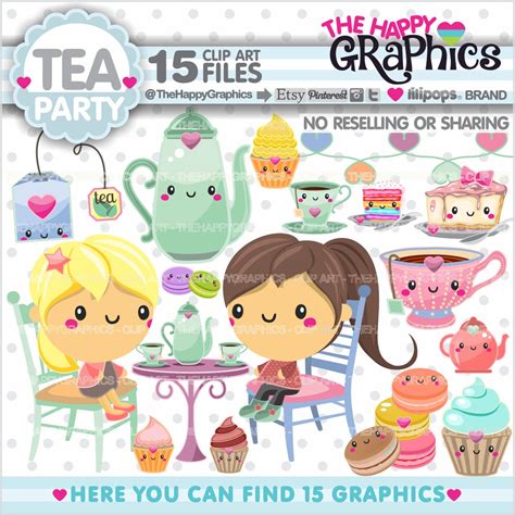 Tea Party Clipart Tea Party Graphics COMMERCIAL USE Tea - Etsy