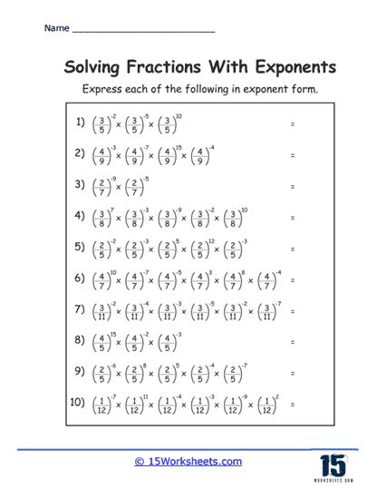 Exponents With Fractional Bases Worksheets 15