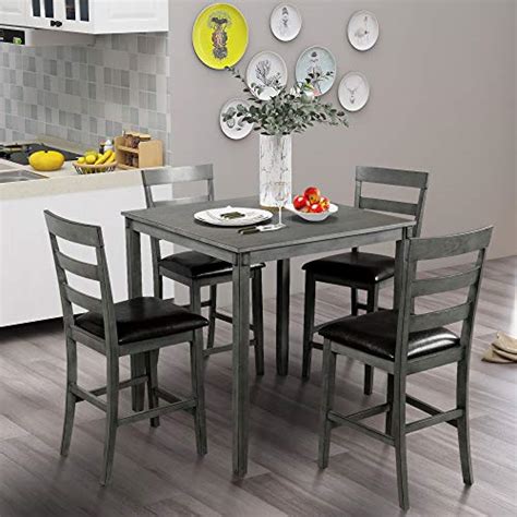 P Purlove Piece Dining Table Set Counter Height Table Set Wood