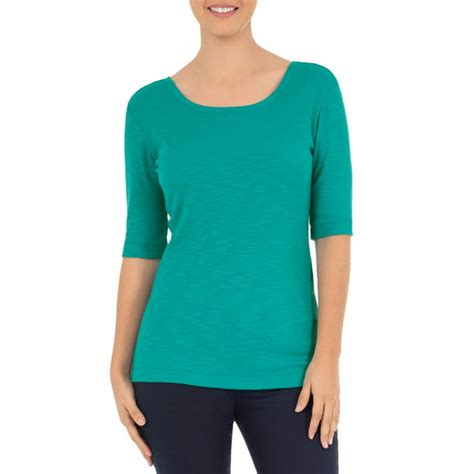 Time And Tru Time And Tru Womens Elbow Sleeve Scoop Neck T Shirt