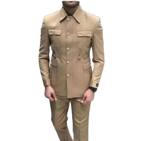 O De Ouro Dos Homens Terno Safari Slim Fit Blazers Encerramento