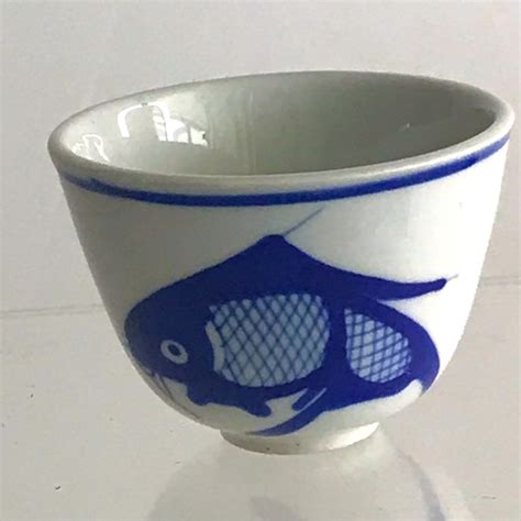 Dining Cobalt Blue White Koi Fish Squiggles Single Teasake Porcelain