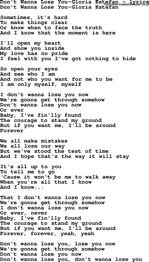 Love Song Lyrics for:Don't Wanna Lose You-Gloria Estefan