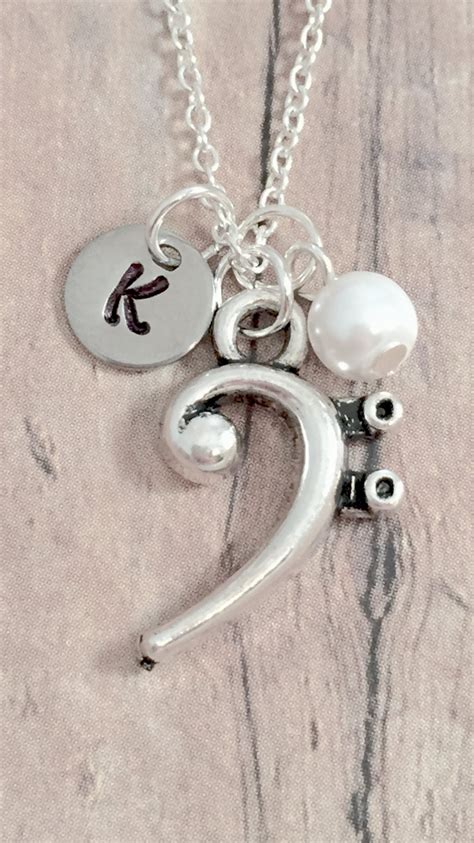 Bass Clef Initial Necklace Bass Clef Jewelry Music Jewelry | Etsy