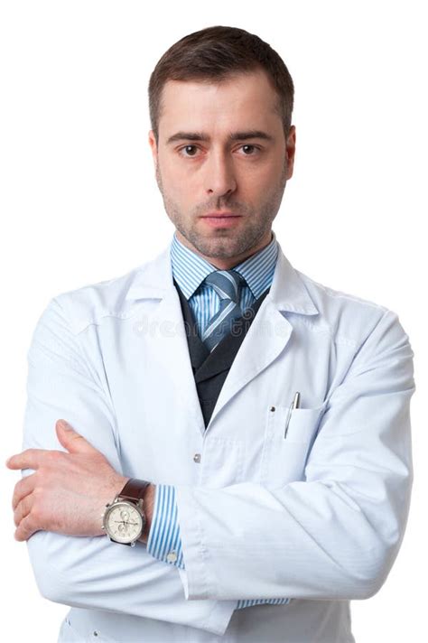 Serious Doctor Male With Crossed Arms And Watch On Hand Isolated Stock