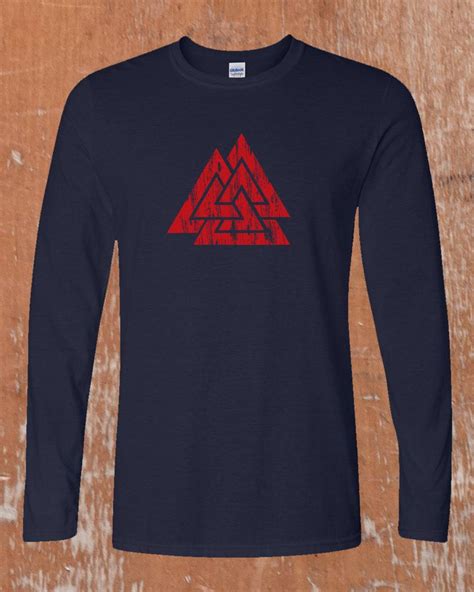 Odins Valknut A Handprinted Viking Long Sleeve T Shirt Etsy Long