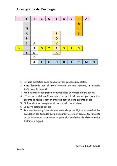 Crucigrama Paty Crucigrama de Psicología P S I C O L O G I A I R N I