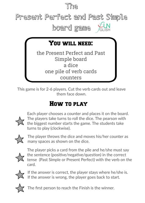 Present Perfect And Past Simple Board Game Funglish