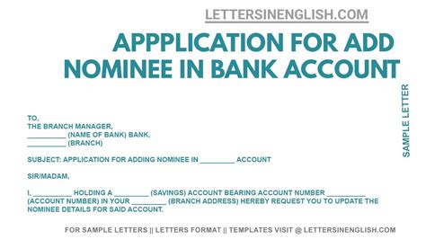 Application For Add Nominee In Bank Account Nominee Addition Letter