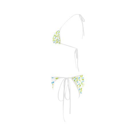 Cute Blue Watercolor Floral Pattern Custom Bikini Swimsuit Id D