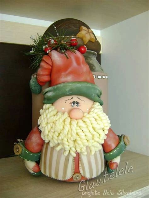 Pote Papai Noel Argila Natal Potes Decorados Noel