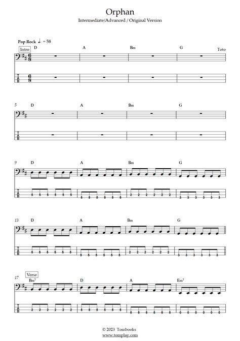 Orphan Original Version Intermediate Advanced Level Toto Bass Tabs