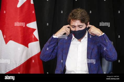 Prime Minister Justin Trudeau Removes His Mask As He Meets With Calgary