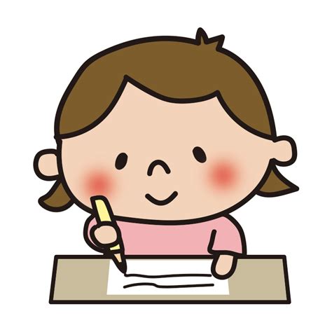 机で勉強する子供（女の子）の無料 フリー イラスト かわいい手描きの無料素材「てがきっず」保育園・小学校・介護施設にぴったりのフリー素材イラスト