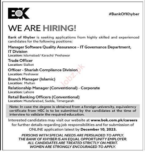 The Bank Of Khyber Bok Management Jobs Job Advertisement Pakistan