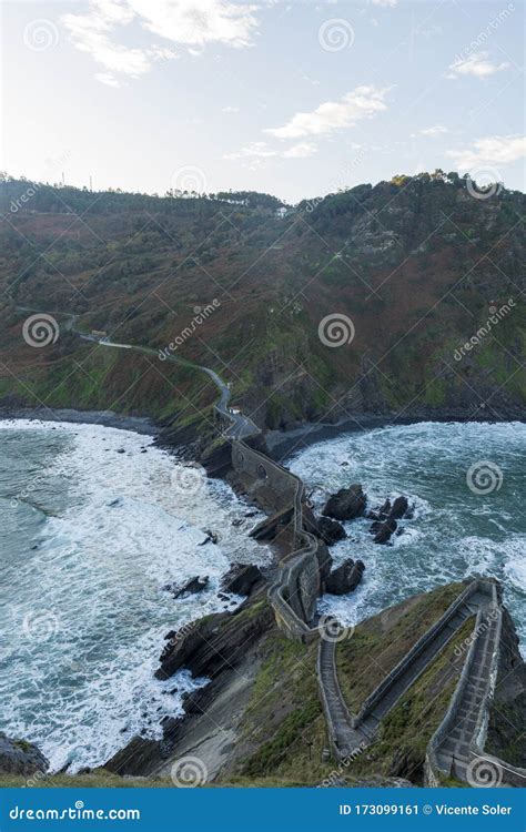 Access By Stairs To The Hermitage Of San Juan De Gaztelugatxe Stock
