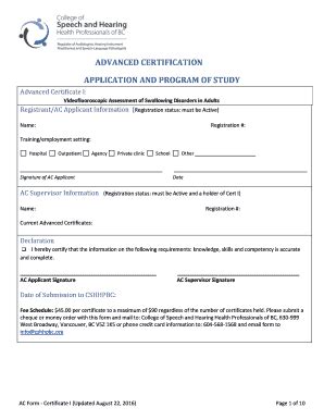 Fillable Online Ac Application And Program Of Study Certificate I