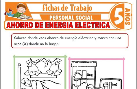 Ahorro de energía eléctrica para Niños de Cinco Años Fichas de Trabajo