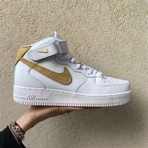 Nike Air Force One Custom Mid Swoosh Dorato LLab Scarpe Personalizzate