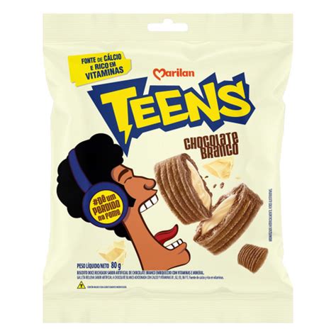 Biscoito recheado teens choc bco 80G marilan em Promoção Ofertas na