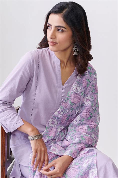 Buy Purple Handcrafted Straight Cotton Kurta For Women FGMK22 308