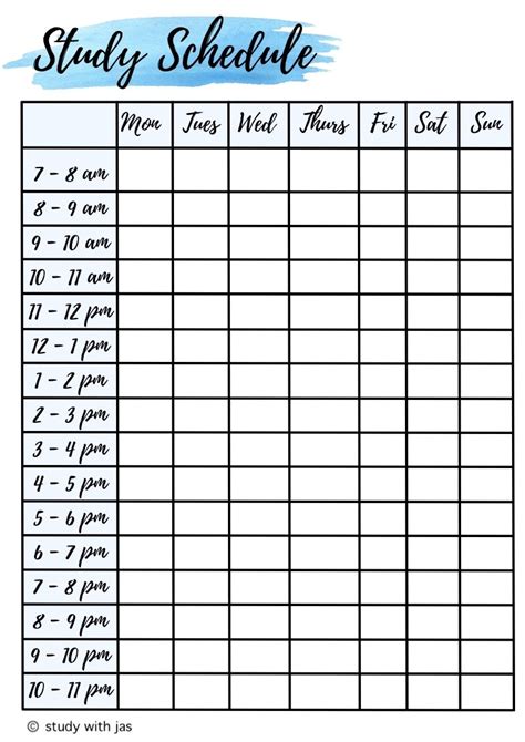 study schedule printable  resources printable study schedule
