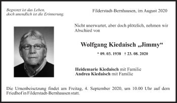 Traueranzeigen Von Wolfgang Kiedaisch Zeit Des Gedenkens De