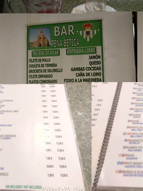 Menu At Bar Pe A B Tica De Chipiona Chipiona