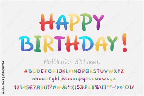 Happy Birthday Multicolor Vector Alphabet Bright Hand Drawn Uppercase