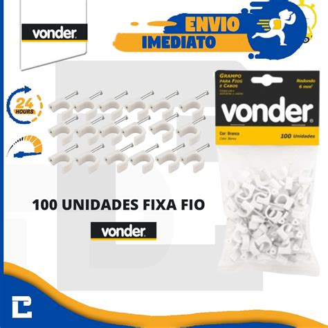 Kit 100 Grampo Fixa Fio Cabo Miguelao Vonder 6mm Ou 8mm Branco Redondo