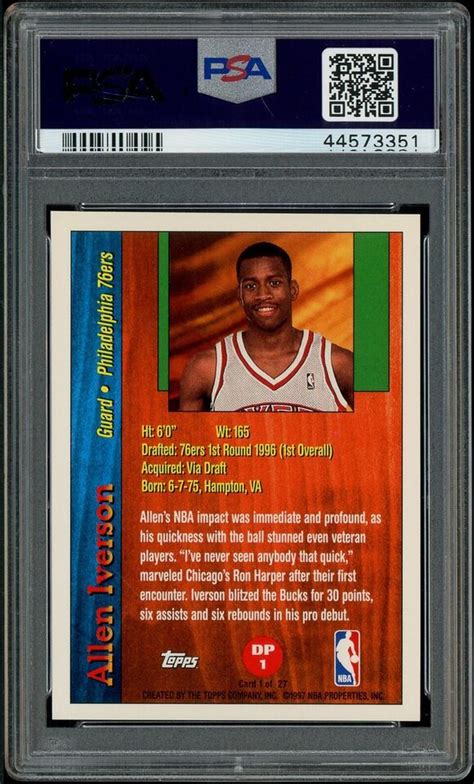 Topps Draft Redemption Dp Allen Iverson Rc Rookie Hof Psa