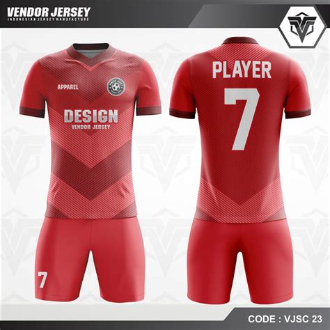 Desain Baju Futsal Warna Merah Motif Garis Minimalis