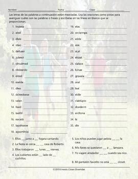 Contractions Al And Del Jumbled Words Spanish Worksheet Tpt