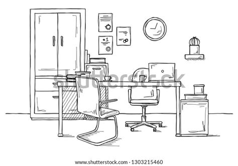 Sketch Room Office Chair Desk Various Stock Vector Royalty Free