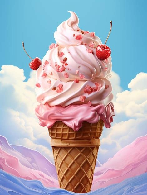 Premium AI Image | an ice cream cone with a cherry on it