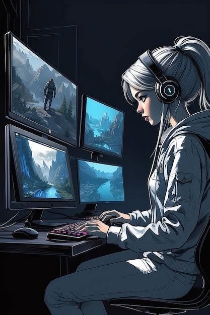 Premium Photo | Gaming girl focusing on her computer screen as she ...