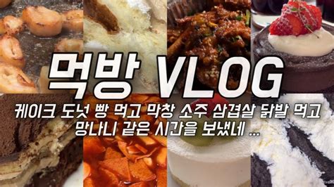 먹방 브이로그 디저트 먹방 입터짐 빵 먹방 떡볶이 닭발 막창 먹방 소주 삼겹살 초코케이크 생크림케이크 60계치킨 느린마을막걸리