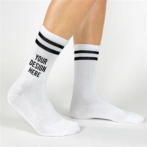 Custom Printed Striped Crew Socks Add Your Own Custom Design Etsy