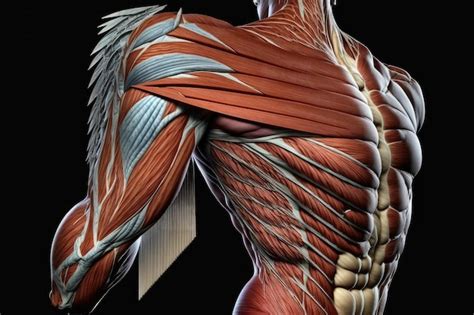 Estructura muscular en los omóplatos y fibras musculares del brazo