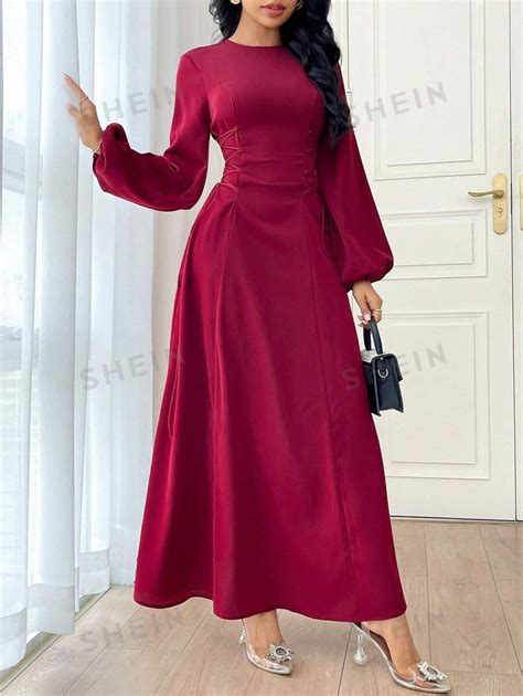 SHEIN Modely Women S Solid Color Simple Daily Long Sleeve Dress Party