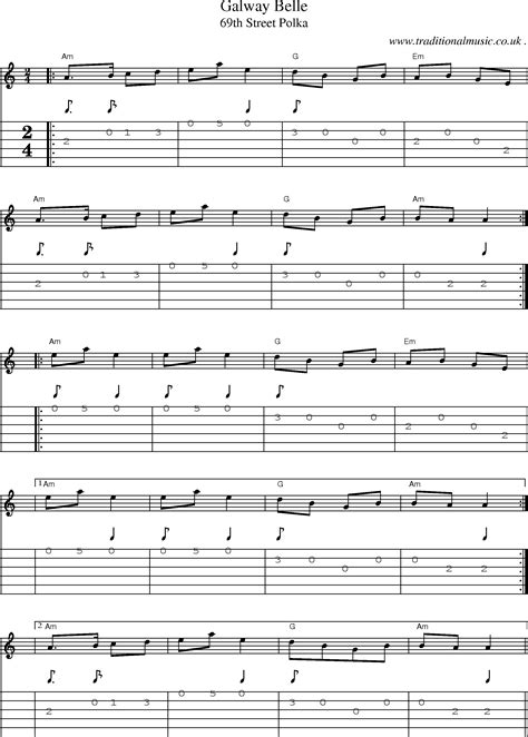 Common Session Tunes Scores And Tabs For Guitar Galway Belle