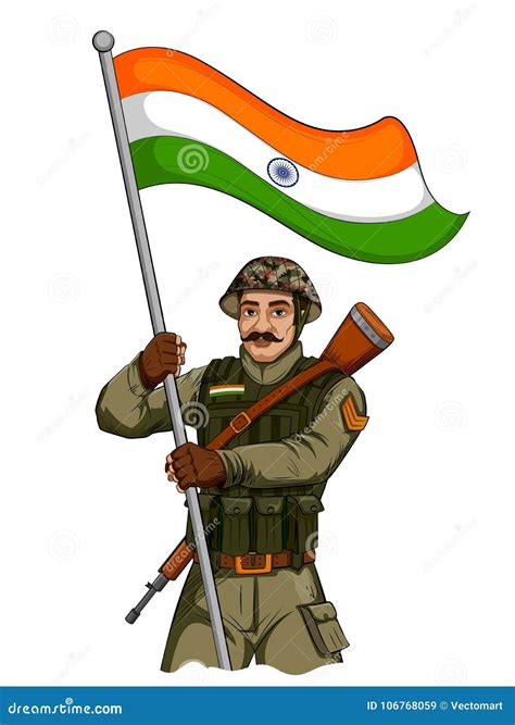 Indian Army Soilder Holding Falg of India with Pride Stock Vector ...