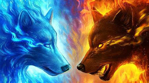 Blue Fire Wolf Wallpaper