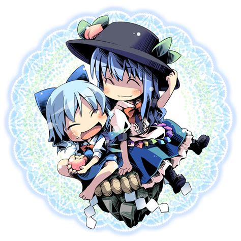 Safebooru Blue Hair Chibi Cirno Eating Food Food On Face Fruit Ham