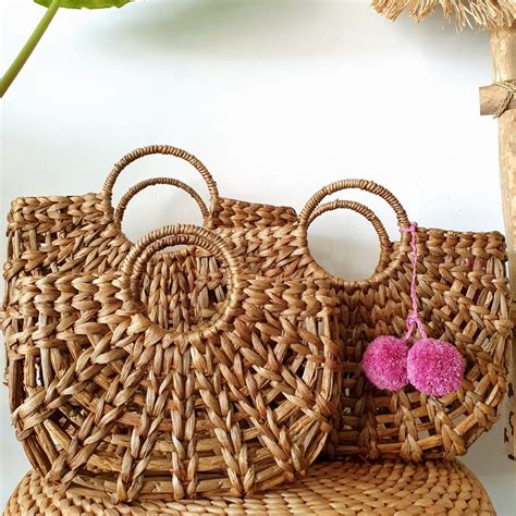 Natural Woven Water Hyacinth Bag Set Canggu And Co